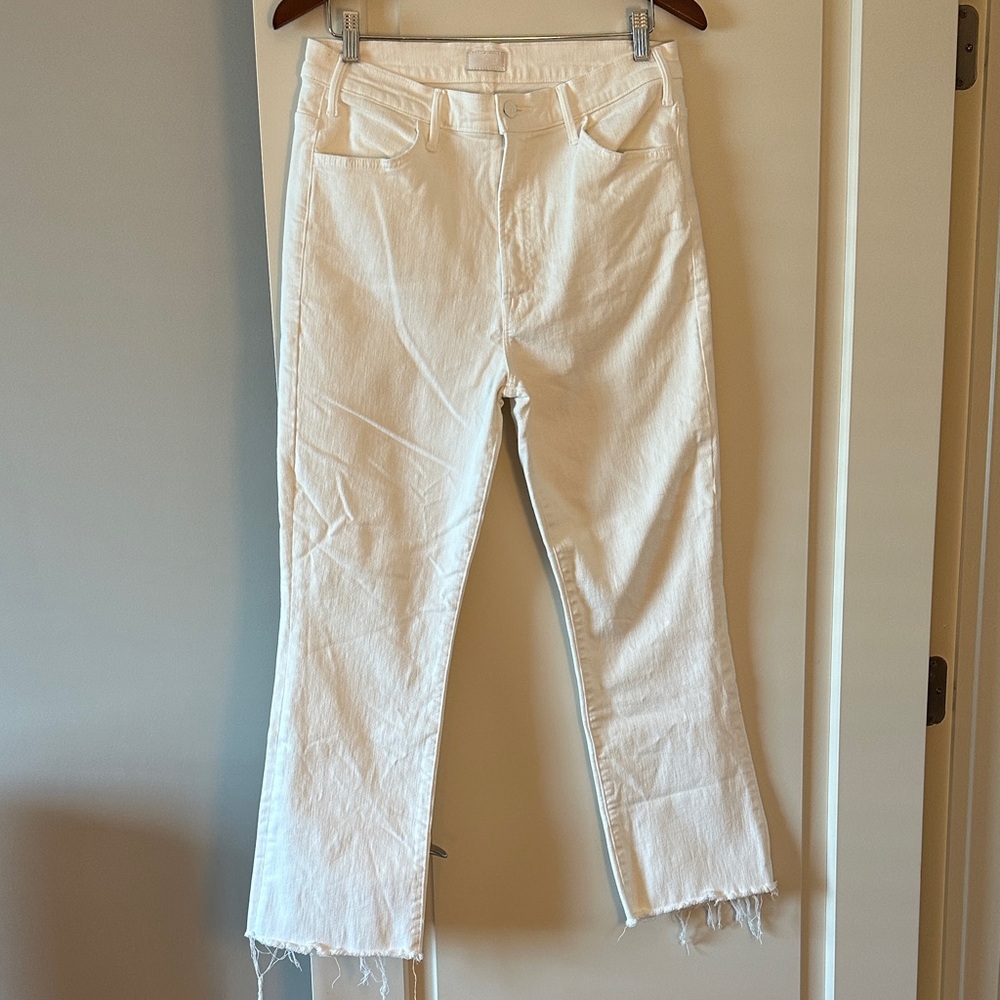MOTHER Hustler, in fairest of them all, High-Rise Flare Jeans,  Raw Hem-